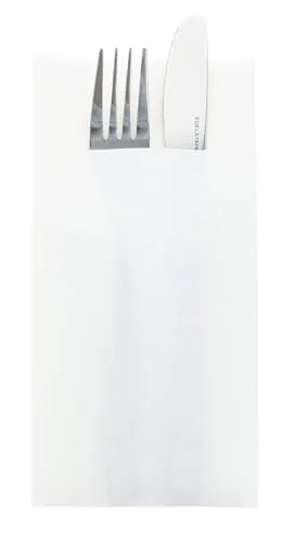Sovie HORECA Besteckserviette in Weiß aus Linclass® Airlaid, 40 x 40 cm, 1/8 Falz – Stoffähnliche Einwegserviette mit Bestecktasche – 75 Stück für Gastronomie & Events