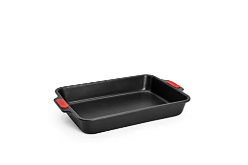 Woll Bakeware Backform rechteckig 33 x 23 cm - Rechteckige Kuchenpfannen mit zweilagiger Antihaftbeschichtung und hitzebeständigen Silikongriffen für einfachen Umgang. Ideal für saftige Kuchen und energiesparendes Backen.