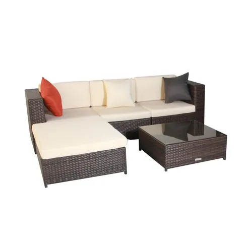 LinJa Gartenlounge-Set Poly Rattan Gartenmöbel Barcelona mix-braun Set Lounge Gartenlounge, (Set)
