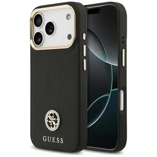 CG MOBILE Guess Grained Strass Logo kompatibel mit MagSafe Hülle für iPhone 17 Pro (Schwarz)