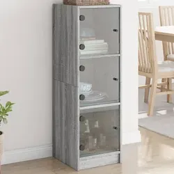 vidaXL Highboard mit Glastüren Grau Sonoma 35x37x109 cm - Elegantes Highboard in Grau Sonoma, bietet viel Stauraum und praktische Glastüren zur Schau von Dekorationen. Ideal für stilvolle Wohnräume.