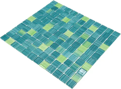 Mosani Mosaikfliesen Glasmosaik Mosaikfliesen Strich gelb türkis grün Schwimmbadmosaik