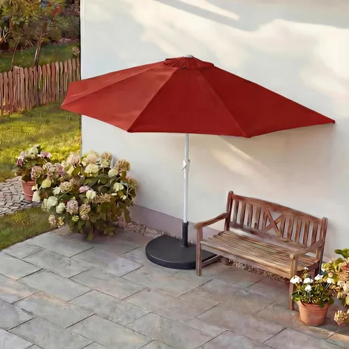 MCW Sonnenschirm Lorca Halbrund 2,7m UV 50+ Bordeaux - Sonnenschirm mit UV-Schutzfaktor 50+, ideal für Balkone und Terrassen. Robustes, rostfreies Aluminiumgestell und witterungsfester Bezug sorgen für Stabilität und Langlebigkeit.