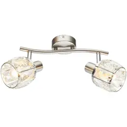 GLOBO 54356-2 KRIS Deckenstrahler Nickel matt - Lampen – Eleganter Deckenstrahler mit 2 beweglichen Glaskristall-Spots, ideal zur gezielten Beleuchtung. Gestalten Sie Ihre Räume individuell und stilvoll!