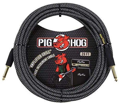 Pig Hog Vintage Serie Instrumentenkabel 6m - Hochwertiges Instrumentenkabel für kristallklaren Klang - HiFi-Kabel mit robustem 7-mm-Gewebemantel, ideal für Tourbedingungen. Vergoldete Anschlüsse für beste Leitfähigkeit und Lebenslange Garantie für Zuverlässigkeit.