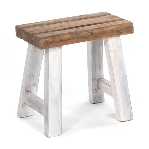 DESIGN DELIGHTS Vintage SITZHOCKER Rustic - Einzigartiger Teakholz Hocker - Stilvolle Hocker, handgefertigt aus massivem Teakholz, jeder ein Unikat mit charmantem Shabby-Chic-Look. Ideal als Sitz- oder Pflanzenhocker, bringt rustikalen Flair in dein Zuhause.