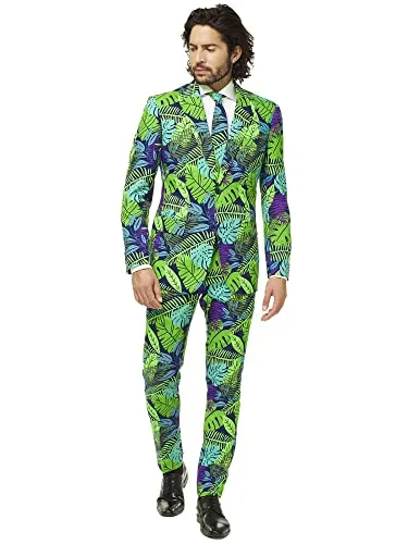 OppoSuits Lustige Verrückt Abschlussball Anzüge für Herren - Komplettes Set: Jackett, Hose und Krawatte,Grün,48