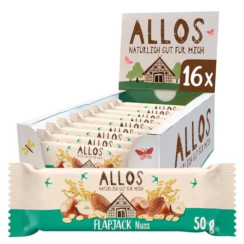 Allos Hafer Flapjack Nuss, Bio Riegel, Energieriegel, Sportriegel, 16 x 50g