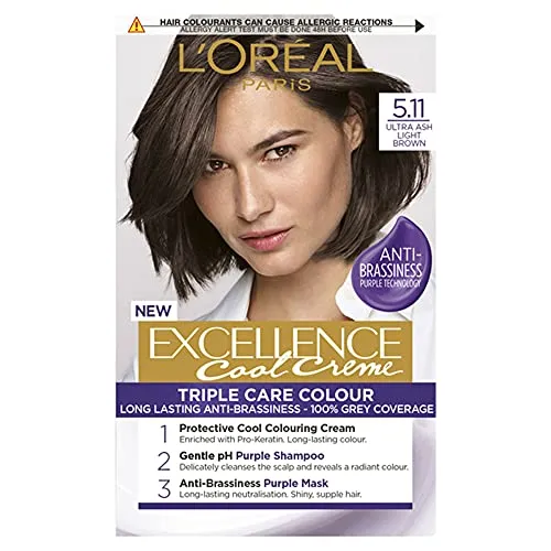 L'Oreal Paris L'Oréal Paris Excellence Cool Creme, permanente Haarfarbe, strahlende Haarfarbe zu Hause mit bis zu 100 % Grauabdeckung, Pro-Keratin, bis zu 8 Wochen Färbung, bis zu 8 Wochen Färbung