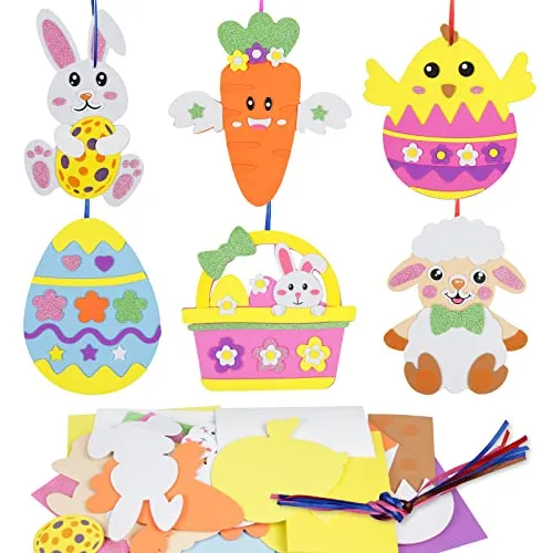 LAMEK 12 Ostern Bastelsets Kinder Kreative Ostern Kunsthandwerk zum Basteln mit Design Hasen Ostereier Osterküken Osterkörbchen Schafe Karotte Osterdeko für Osterzeit Frühling Kindergeburtstag
