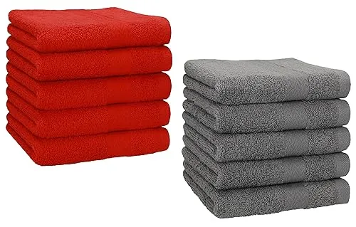 Betz 10 Stück Seiftücher Premium 100% Baumwolle Seiflappen Set 30x30 cm Farbe rot und anthrazitgrau