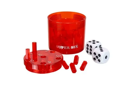 BestSaller 3011 SUPER SIX 'Travel' aus ABS, 5xØ5cm, auch für die Reise, 36 Spielstäbchen & 2 Würfel, rot (1 Stück)