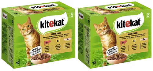 KITEKAT Portionsbeutel Markt-Mix in Gelee 2x 12x85g Katzenfutter Nassfutter