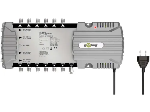 goobay 64875 - Sat Multischalter 5/12 - Multischalter für 12 Teilnehmer mit 5 Eingängen, ermöglicht individuelles und störungsfreies Empfangssignal, unterstützt 4K/8K UHD und terrestrischen Empfang.