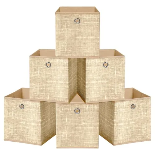 HEFTMAN Set mit 6 faltbaren Aufbewahrungsboxen aus beigem Stoff (33 x 33 x 33 cm, beige)