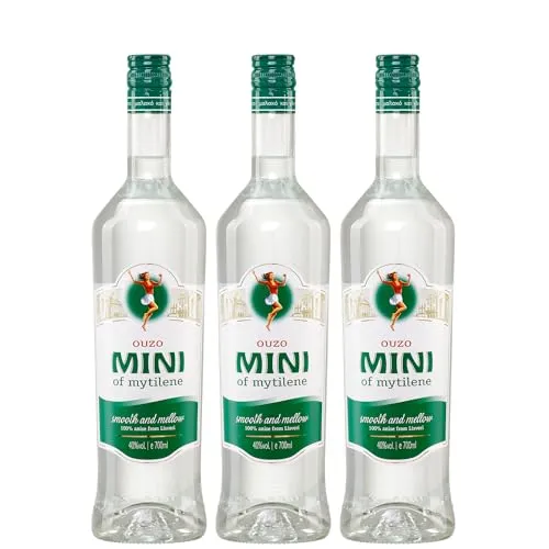 Ouzo Mini Mytilini 3x 0,7l 40% Vol. | Der beliebte Ouzo aus Lesbos | + 20ml Jassas Olivenöl