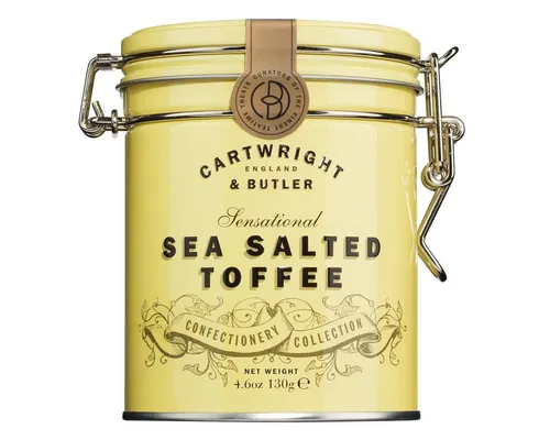 Cartwright & Butler Süßigkeit Cartwright & Butler Sea Salted Toffees, gelbe Geschenkdose, 130 g, 130 g