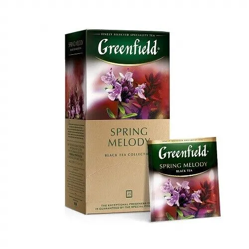 GREENFIELD SPRING MELODY 25Btl - Aromatisierter schwarzer Tee mit erfrischendem Minze-Thymian-Geschmack, glutenfrei und vegan – ideal für Teeliebhaber!