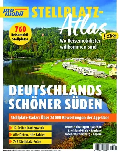 promobil Stellplatz-Atlas 01/2026 Deutschlands schöner Süden: Hessen, Thüringen, Sachsen, Rheinland-Pfalz, Saarland, BW, Bayern