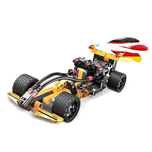 Formel 1 Auto aus CaDA Baustein-Set mit Rückziehfunktion, Sport-Fahrzeug Steck-Bausatz DIY Pull-Back Modell-Spielzeug, Rennwagen aus Klemmbausteinen, Sportwagen Technik-Bausatz f. Kinder u. Erwachsene