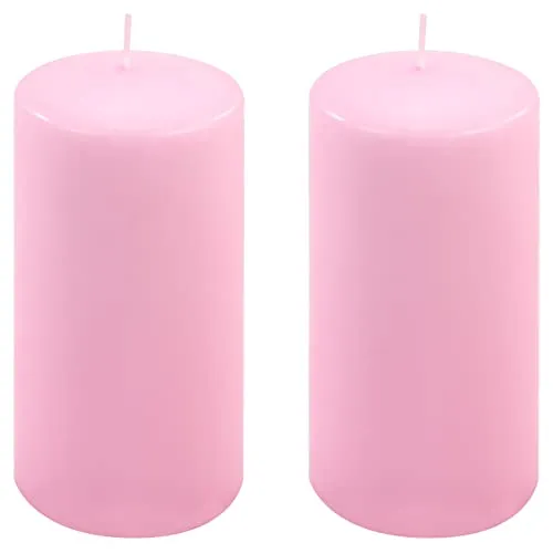 Stumpenkerze Höhe 15 cm Ø 7,5 cm lange Brenndauer Rund-Kerze Säulenkerzen Kerzen-Deko Tafelkerzen Weihnachts-Kerzen Hochzeit Xmas (pink, 2)