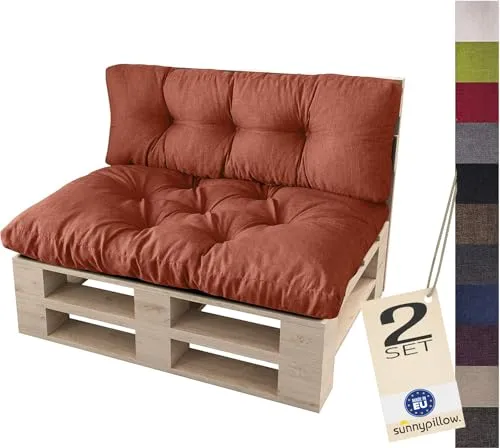 sunnypillow Palettenkissen Set - Komfortable Auflage für Europaletten, Orange - Auflagen & Polster für Sofas, verwandeln Europaletten in gemütliche Sitzmöbel. Mit wasserabweisendem Stoff und bequemer Füllung für höchsten Komfort. Beim Kauf von 3 Sets gibt's ein kostenloses Seitenkissen!