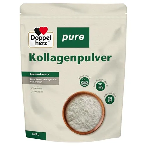 Doppelherz Kollagenpulver Pure 500 g - rezeptfreies Kollagenpulver, unterstützt die Hautelastizität und Gelenkgesundheit