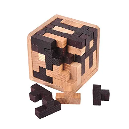 Gobus 54 Stücke T Form Bausteine Kombinationen 3D Holz Pädagogisches Spielzeug Denkaufgabe Puzzle Schwarz und Weiß für Kinder Erwachsene
