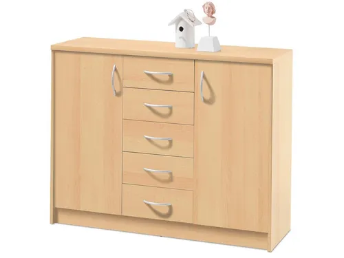 Bega Consult Kommode 109 x 86 x 35 cm - Schubladenkommode mit 4 Einlegeböden und 5 Schubladen, ideal für die optimale Organisation von Wohnräumen. Zeitloses Design in Buche und einfache Montage.