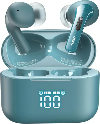 TOZO Bluetooth 5.3 Kopfhörer mit ENC & 48h Akkulaufzeit In-Ear-Kopfhörer (Dank Bluetooth 5.3 Technologie genießen Sie eine stabile Verbindung, schnelle Kopplung und geringe Latenz bei allen Geräten., Wasserdichte Sport Earbuds mit LED Display und App Steuerung)