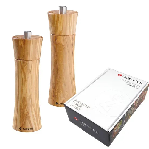 Zassenhaus Geschenk-Set Salzmühle und Pfeffermühle FRANKFURT 18 cm Olivenholz - Küchenhelfer: Elegantes Set aus Salzmühle und Pfeffermühle in hochwertiger Geschenkverpackung, perfekt für Gourmets und als Geschenk.
