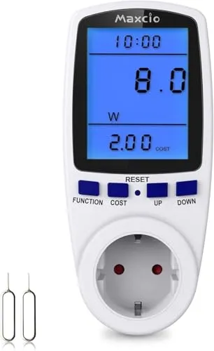Produktbild Maxcio Stromzähler für Steckdose, Stromzähler für Balkonkraftwerk, Strommessgerät Energiekostenmessgerät, Mini Solaranlage mit LCD-Hintergrundbeleuchtung, Max 3680W/16A