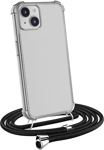 MyGadget Handykette für iPhone 15 Plus Hülle mit Band - Handyhülle mit Handyband zum Umhängen Kordel Schnur Case Schutzhülle - Schwarz