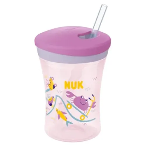 NUK Trinkbecher Action Cup 230ml rosa mit Trinkhalm ab 12M von NUK