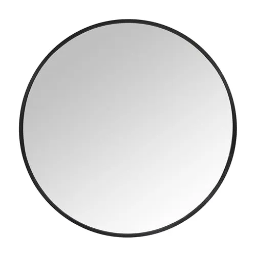 Relaxdays runder Spiegel, Ø 60 cm, mit Rahmen, Wandspiegel für Flur, Bad, Wohnzimmer, Flurspiegel zum Aufhängen, schwarz