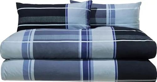 Erwin Müller Bettwäsche Sparpaket 4-teilig Feinbiber blau-anthrazit-Silber Größe 2X 135x200 cm + 2X 40x80 cm