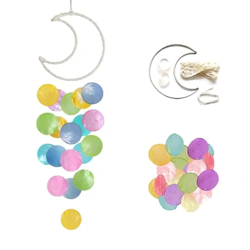 KLINNA 15 x 55 cm Boho Deko Muschel Windspiel für Draußen, Handgefertigt im DIY Stil, Hängend am Fenster, Garten & Balkon, als Meeresglas Traumfänger zur Terrassen-Deko (Mehrfarbig)