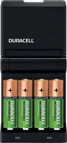 Duracell CEF14 4-Stunden-Ladegerät - Schnelles Ladegerät mit 4 wiederaufladbaren AA+AAA Batterien, ideal für langanhaltende Energieversorgung
