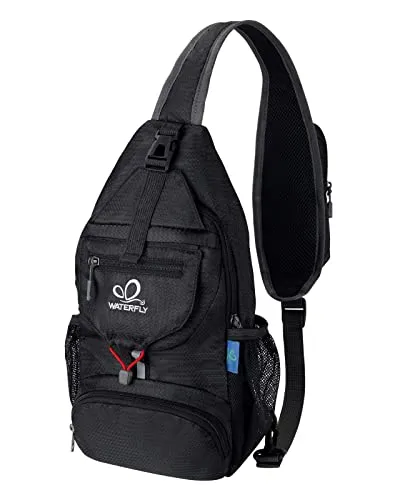 WATERFLY Brusttasche Sling Bag Klein - Sport-Schultertasche aus wasserabweisendem Nylon, faltbar und ideal für Outdoor-Aktivitäten wie Reisen und Wandern, mit verstellbaren Schultergurten für optimalen Komfort.