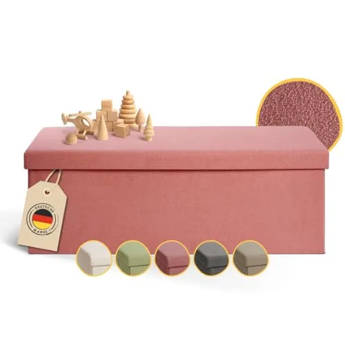 Laleni Sitzbank mit Stauraum - Bequeme Truhenbank in Koralle - Sitzbänke & -truhen mit 131 Litern Stauraum, robuster Boucle-Stoff und belastbar bis 300 kg – ideal für Kinderzimmer und Wohnräume.