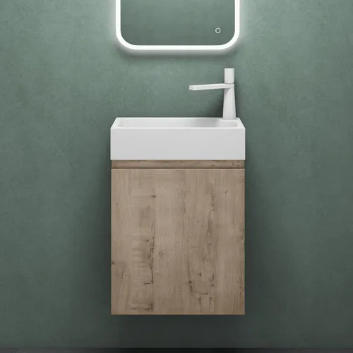 Mai & Mai Badmöbelset Pisa02 - Waschbecken und Unterschrank in Eiche Greige - Badezimmerschränke: Elegantes Badmöbelset mit Waschbecken und Unterschrank, einfache Montage und hochwertiges Design in Eiche Greige.