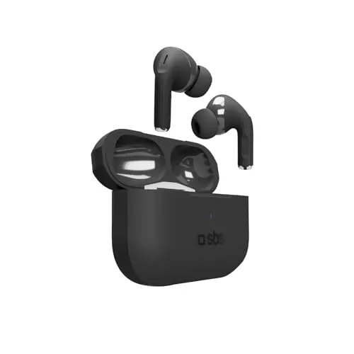 SBS Air Kab Max TWS – In-Ear-Kopfhörer mit True Wireless Stereo, Ladecase mit kabelloser Ladefunktion, Dual Leader, 5 Stunden Akkulaufzeit, Touch-Bedienung, für Smartphone, Tablet, Laptop, Schwarz