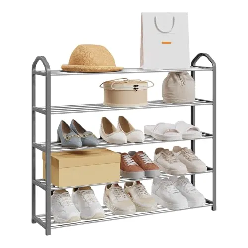 eSituro Schuhregal mit 5 Ebenen leichte Schuhablage für 15-20 Paar Schuhe aus PP-Kunststoff Metall Schuhschrank in Eingang Flur,Gray