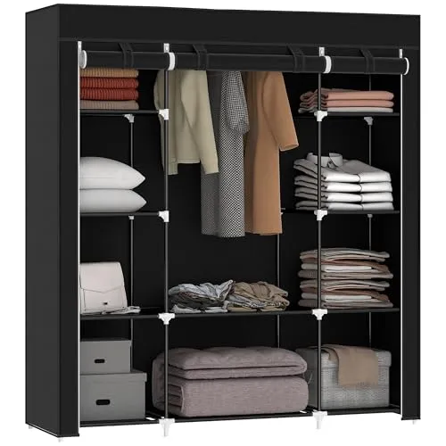 HOMCOM Stoffschrank - Faltschrank mit Reißverschluss und Kleiderstange - Kleiderschrank mit 1 Kleiderstange und 10 Einlegeböden, ideal für platzsparende Organisation und Staubschutz durch Vliesstoff und Reißverschluss.
