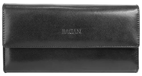 Bagan große Geldbörse im Querformat aus Echtleder für Damen - Damen-Geldbörse aus 100% echtem Rindleder mit Trifold-Design, 8 Kartenfächern und stilvollem Look – perfekt für die Organisation Ihrer Wertsachen.