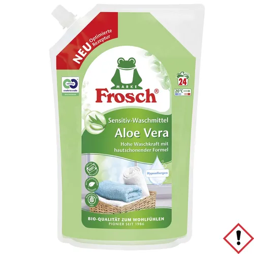 Erdal-Rex Frosch Sensitiv-Waschmittel Aloe Vera, 1,44L - Hypoallergenes Flüssigwaschmittel für bis zu 24 Waschladungen, schonend für empfindliche Haut und mit hoher Reinigungskraft.