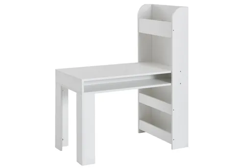 FINEBUY Kinderschreibtisch FB72007 - Modernes Design, ideal für Kinderzimmer mit praktischem Regal und viel Stauraum. Maße: 90x50x110 cm, gefertigt aus hochwertiger Spanplatte in Weiß.