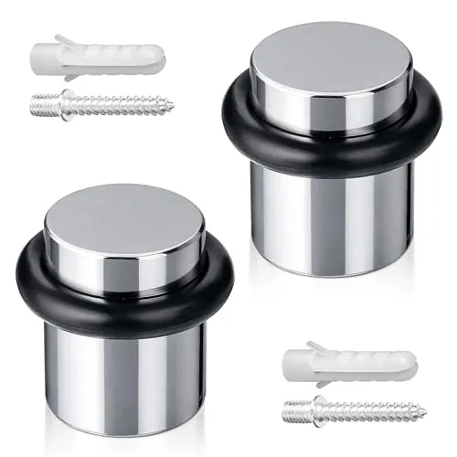 ECENCE Türstopper Boden zum Schrauben 2x Türaufhalter Edelstahl Ø20x25mm Door stopper Chrom inklusive Schrauben und Dübel
