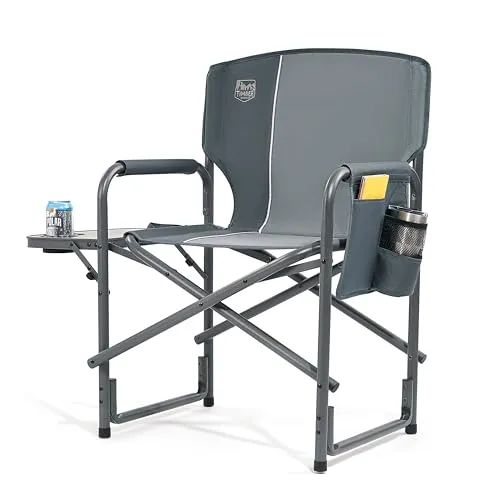 TIMBER RIDGE Campingstuhl Faltbar Aluminium Ultraleicht 3,3kg Regiestuhl klappbar 180kg mit Seitentisch Angelstuhl mit Seitentasche Getränkehalter tragbar für Camping Angeln Strand Picknick Festival