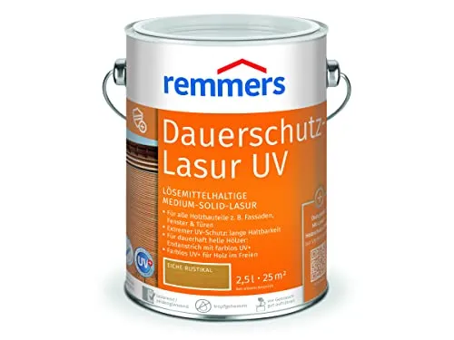 Remmers Dauerschutz-Lasur UV Eiche rustikal, 2,5 Liter - Lacke – Hochwertige Medium-Solid-Lasur für dauerhaften UV-Schutz im Außenbereich, ideal für Holzoberflächen ohne Biozide.